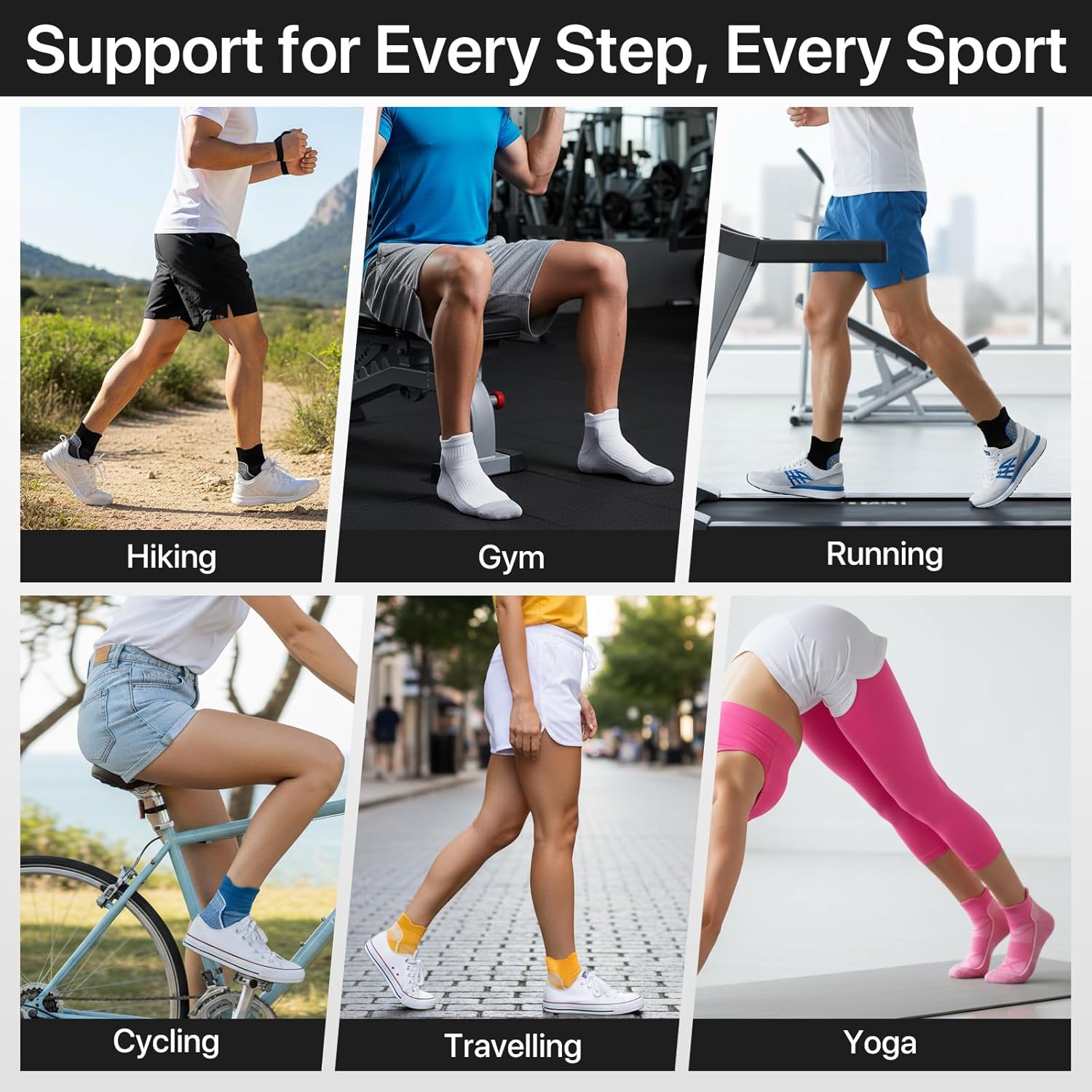 fenglaoda Compression Ankle Socks for Women & Men 6 Pairs– Low Cut Running Socks with Arch Support, Cushioned Sole & Heel Tab - Image 7