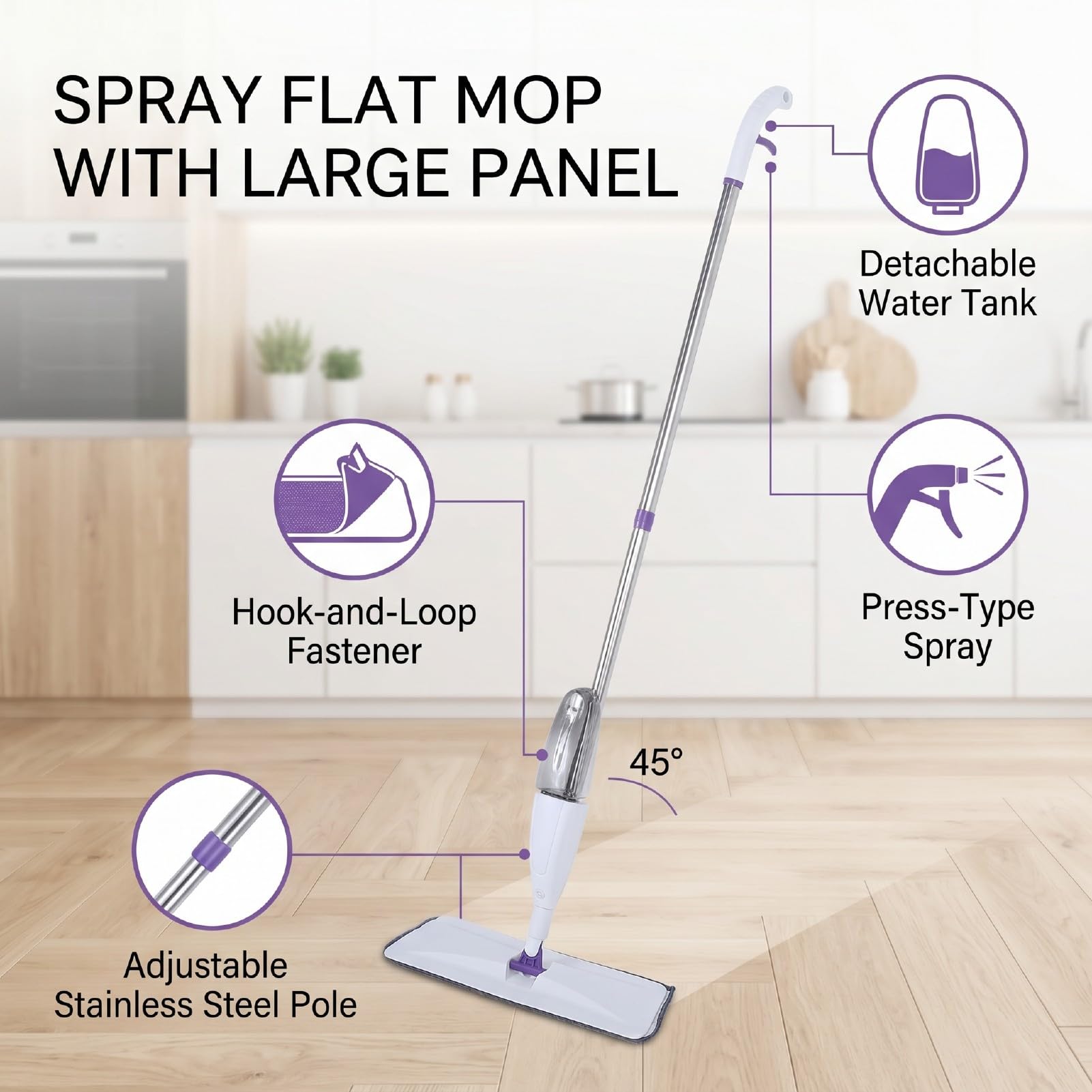Mop Spray per la Pulizia dei Pavimenti, Mop per Pavimenti in Legno Duro Asciutto e Bagnato con Cuscinetti Lavabili e Riutilizzabili Piatto con Spruzzatore per (Cuscinetti da 3 pezzi da 40 cm)