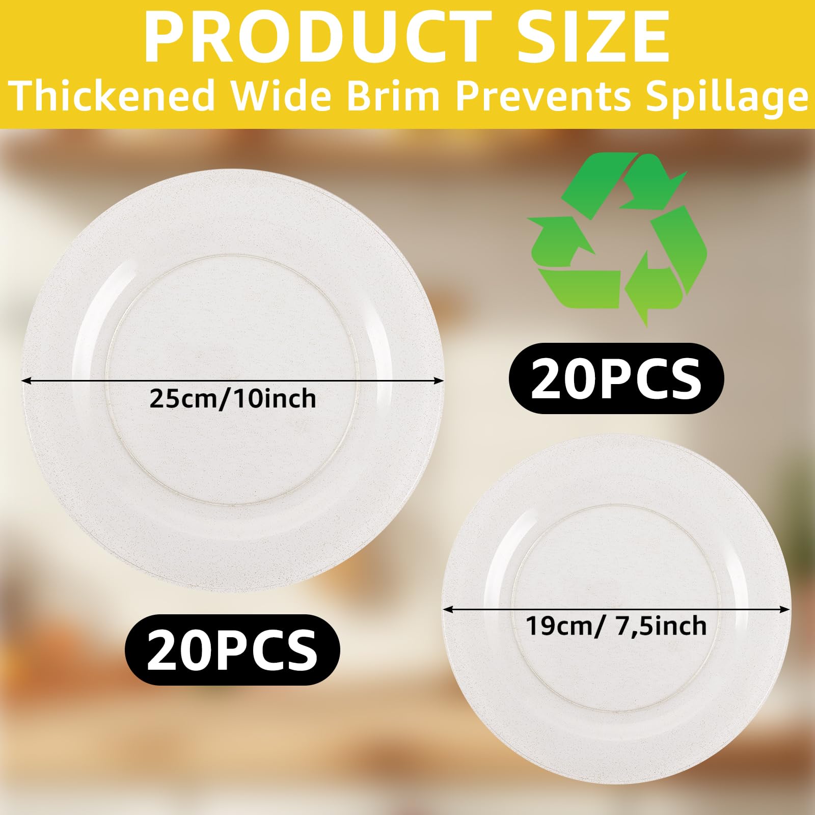 AKOLAFE 40 Pièces Assiettes de fête 19cm et 25,5 cm Assiette Noel Réutilisable Assiettes en Plastique Transparent avec Bordure Dorée Assiettes à Dessert pour Anniversaire, Mariage, Noël, Fêtes
