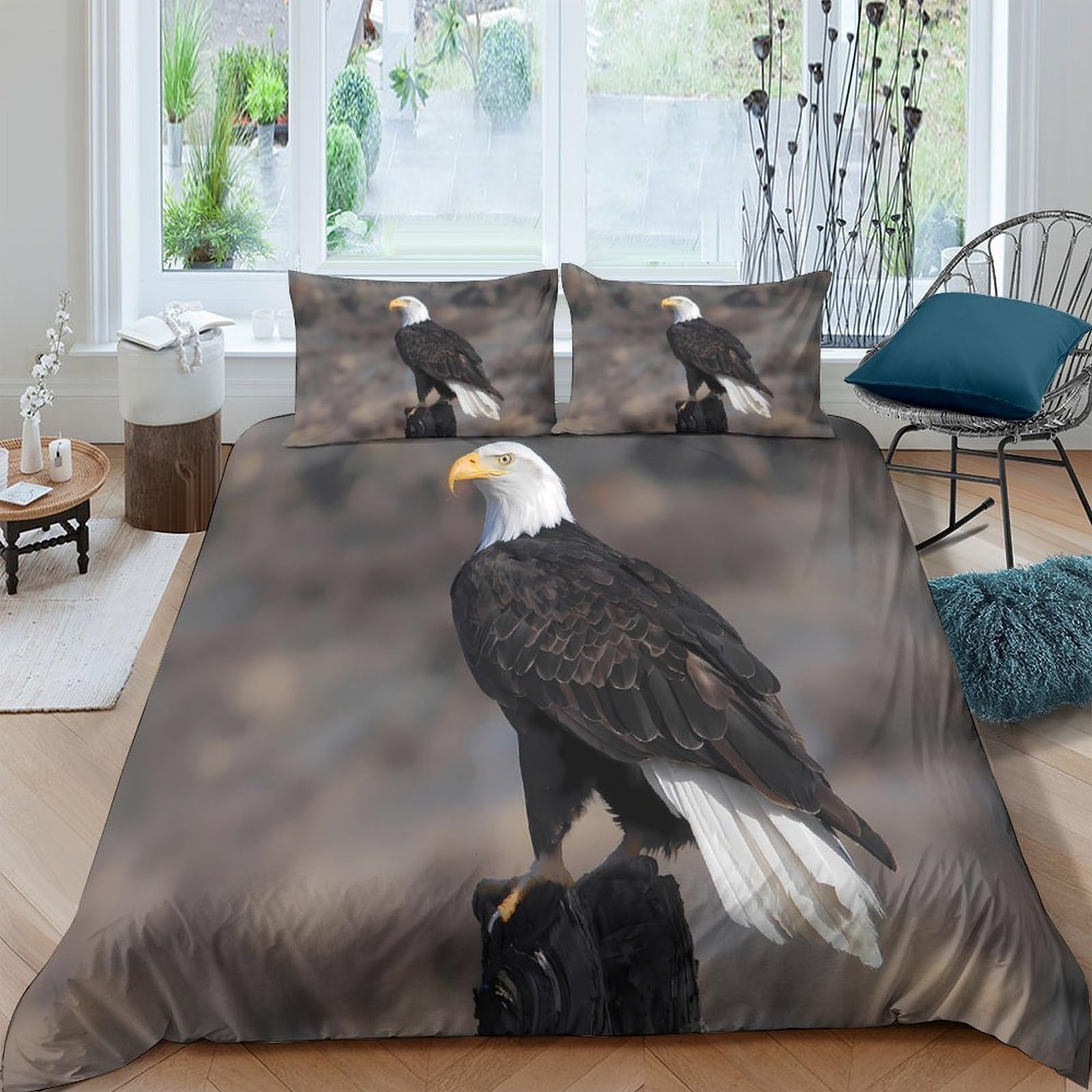 Ctjqhvkz Style-9 3D Printed Bald Eagle Fitted Sheet Microfiber Soft Breathable Forest Scene Mattress Cover For Bedroom Dorm Decor Single（135X200cm）
