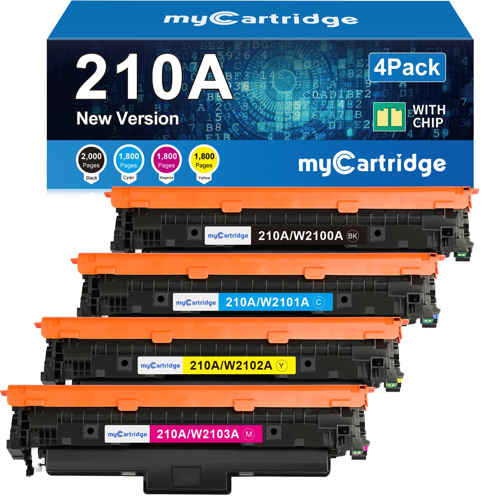 Photo 1 of 210A Toner Cartridges 4 Pack (with Chip) Compatible Replacement for HP 210A 210X for Color Laserjet Pro MFP 4301fdw 4301fdn Pro 4201dw 4201dn Series Printer Ink W2100A W2100X High Yield (BCMY, 4-Pack)