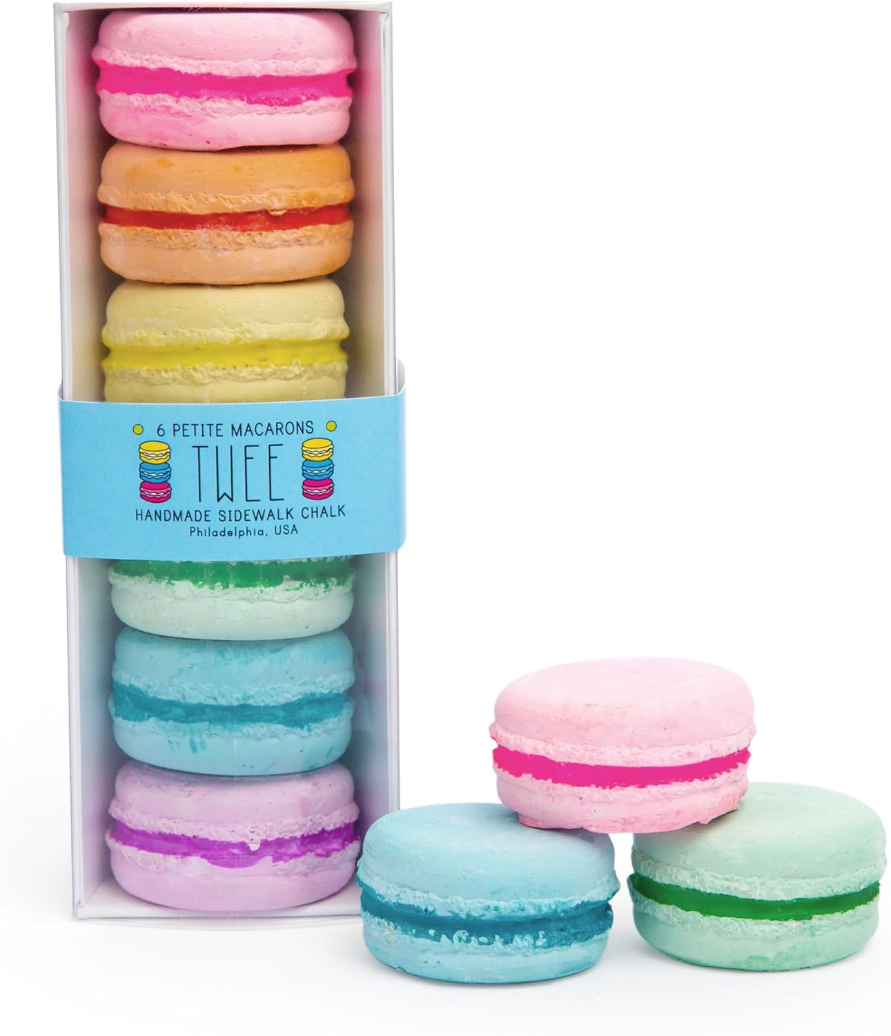 TWEE Petite Macarons Handmade Sidewalk Chalk | Rainbow | Made in the USA | Classic Children's Present | Fun Special Party Gift Idea | Arts and Crafts For Kids + Toddlers | Easter Basket Activities | Outside Playground Drawing | Boy Girl