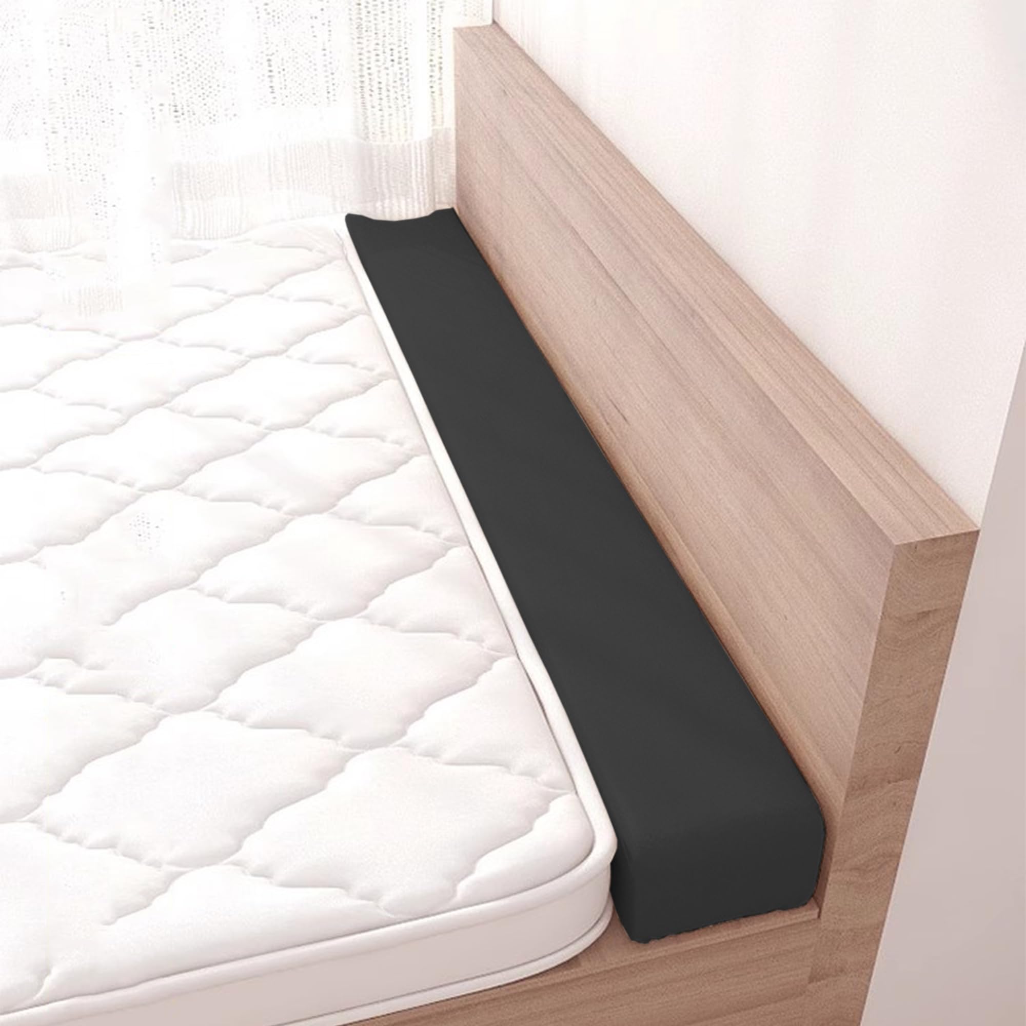 Customized Size Gap Fillers Mattress Extender with Removable Washable Cover, Bed Extender Headboard Cushions Bed Bridge Support Cushion Sponge Bolster Pillow (200 * 5 * 8cm,Black)