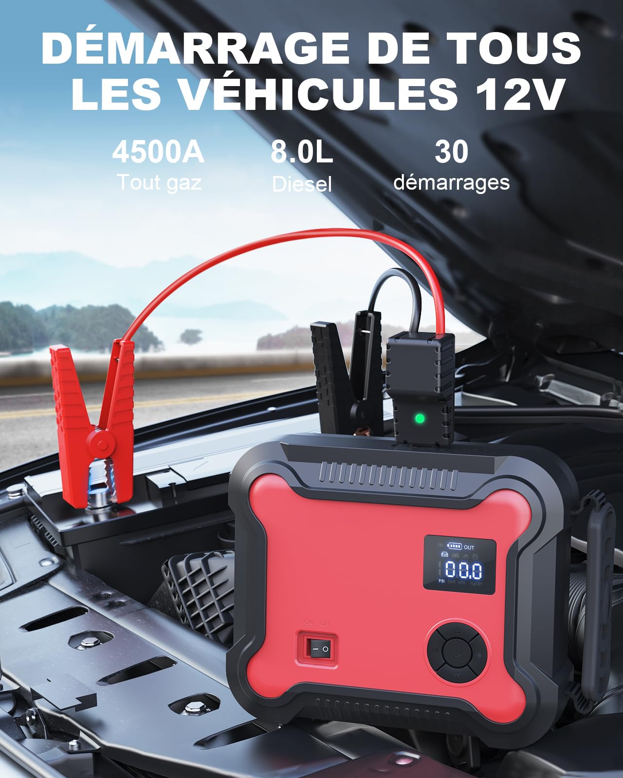 Buture Pro Booster Batería y Compresor de Aire Portátil 2500A, 23800mAh Arrancador de Coche (Todo Gas o 8,0 L Diesel), Inflador Eléctrico 150 PSI, 120 W Salidas DC y Luz de Emergencia
