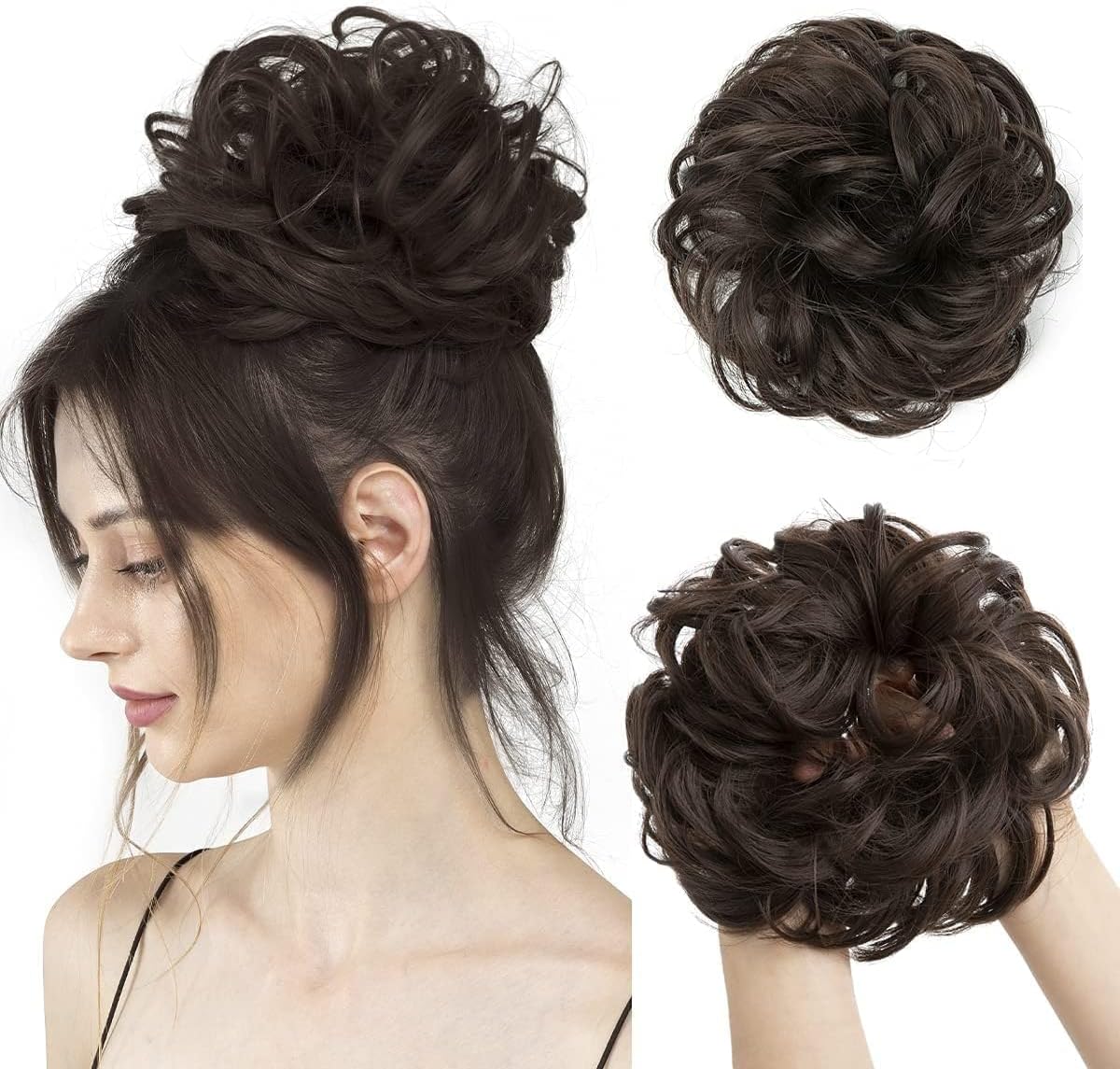 1PCS Messy Bun Hair Piece Synthetic Hair Extension With Elastic Rubber Band (Brown, Pack of 1)