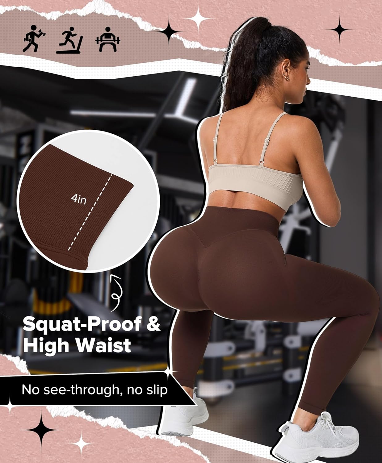 BRXL Butt Lifting Workout Leggings for Women High Waist Tummy Control Seamless Compression Gym Yoga Scrunch Booty Leggings Dark Coffee S - Image 3