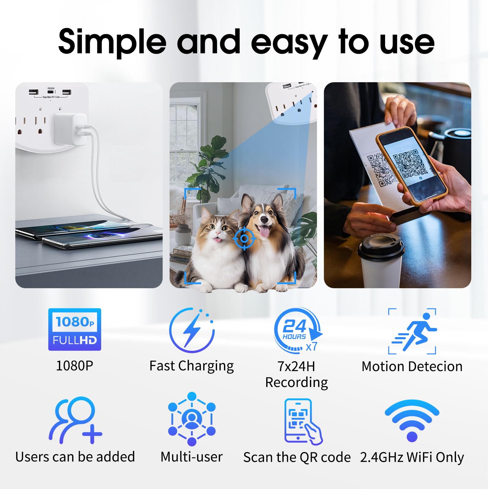 Hidden Camera - 1080p HD Camera - Nanny cam for Home Security - WiFi Wall-Mounted Cameras — view 3