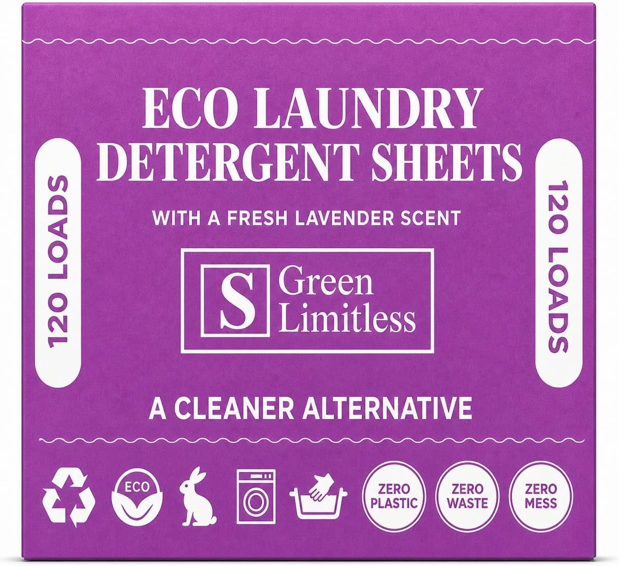 Green Limitless Eco Laundry Detergent 120 Sheets (Loads) with A Lavender Scent. All the benefits of a liquid detergent, washing powder, or washing pods without any of the drawbacks.