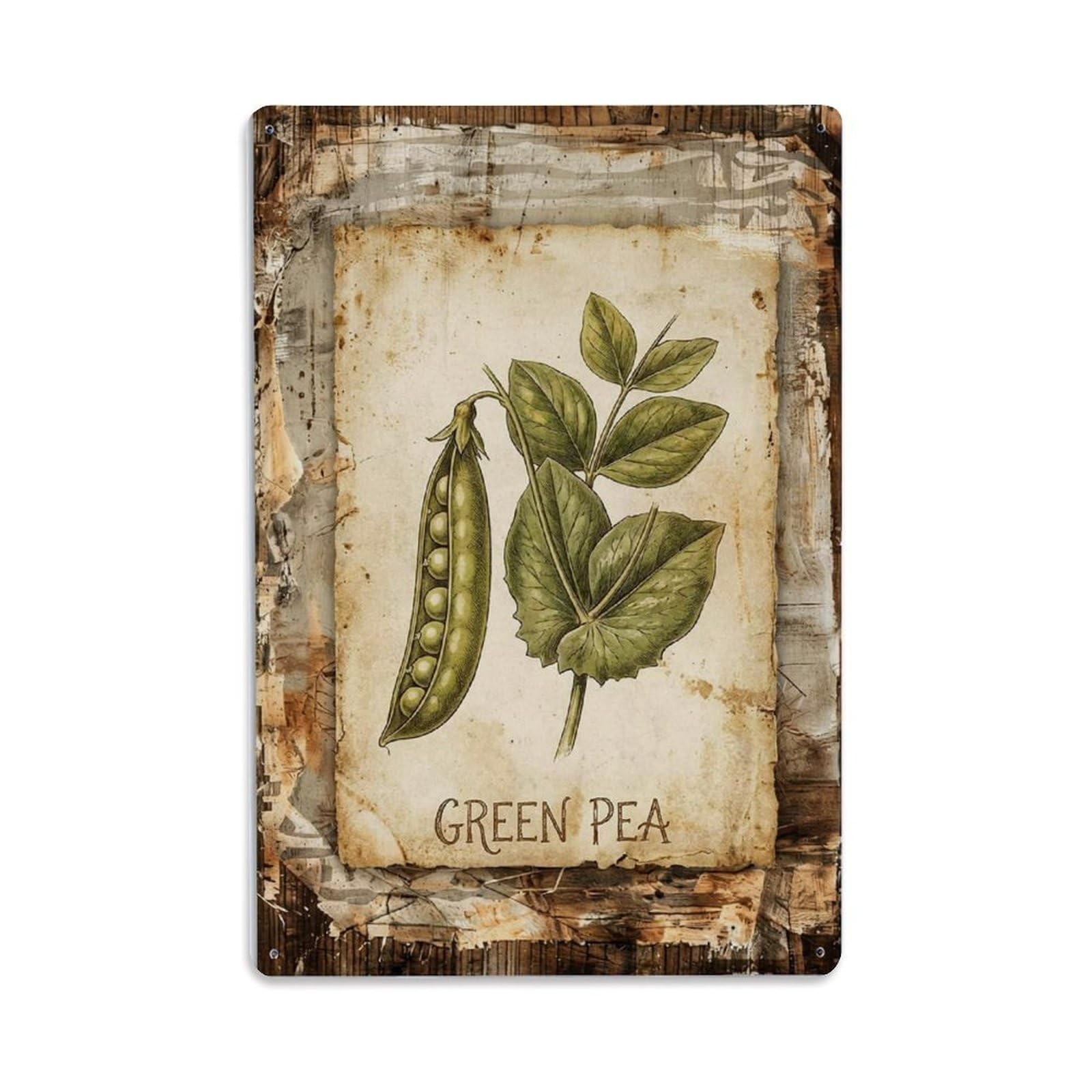 Green Pea Legume Vintage Metal Tin Sign Plaque Wall Decor for Cafe, Club, Garden Metal Poster 8x12Inch