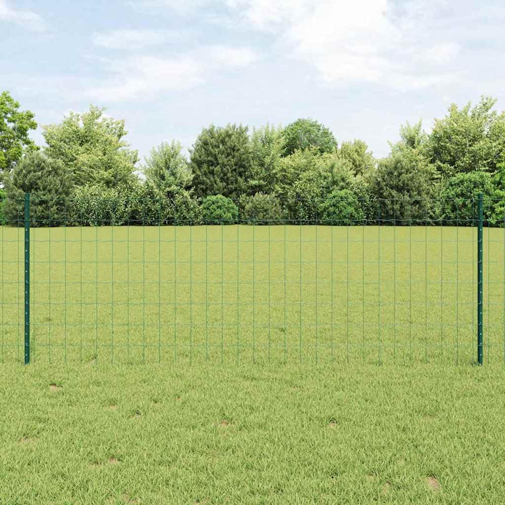 Juego de paneles de valla con postes verdes para delimitación de terrazas, diseño moderno para jardín y terraza, paneles de valla con recubrimiento en polvo como protección visual, juego con postes