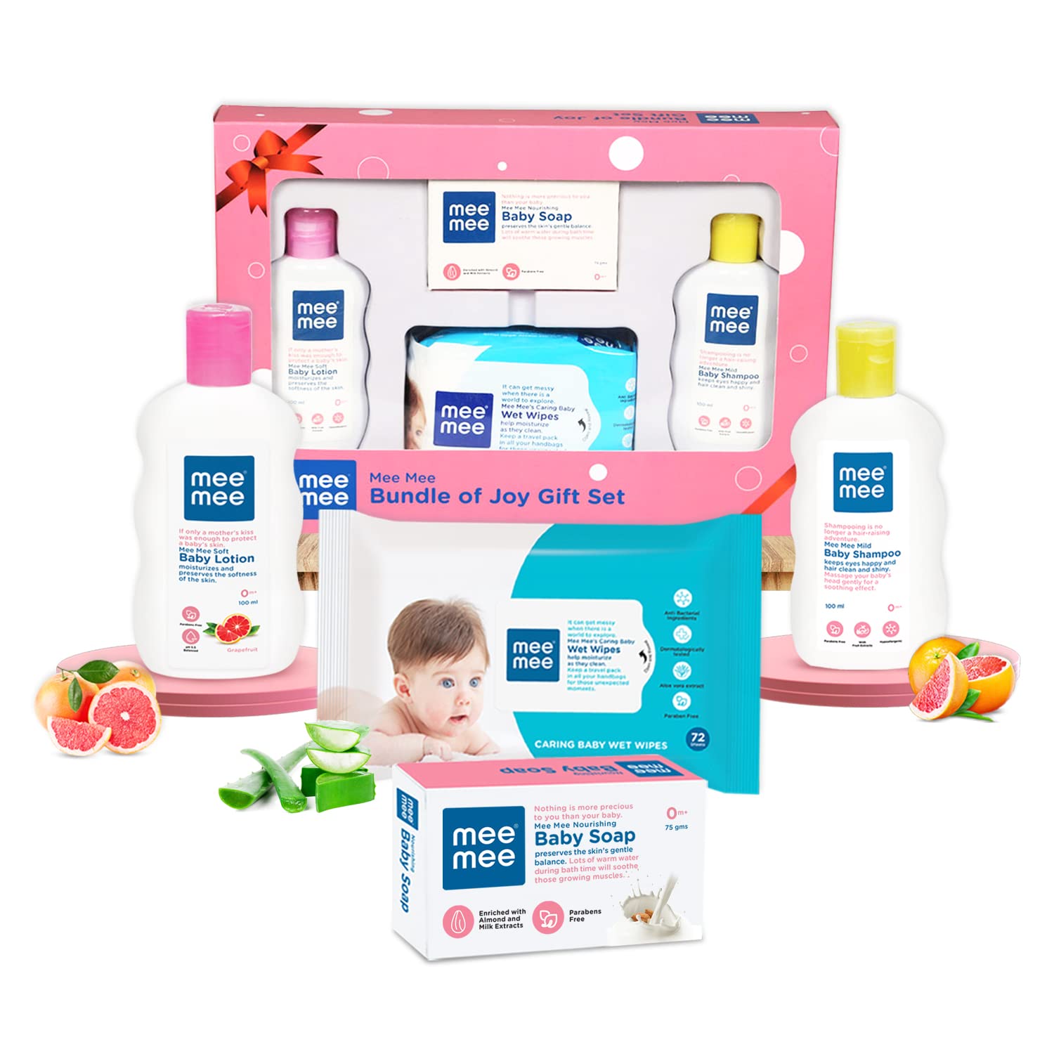 Mee Mee Baby Bundle of Joy Gift Set for Newborn | Baby Lotion,Shampoo,Baby soap and Wet Wipes for Smooth Skin and Gentle Care | Gift Pack of 4 (B07MBMQ5FC) Amazon Price History, Amazon Price Tracker