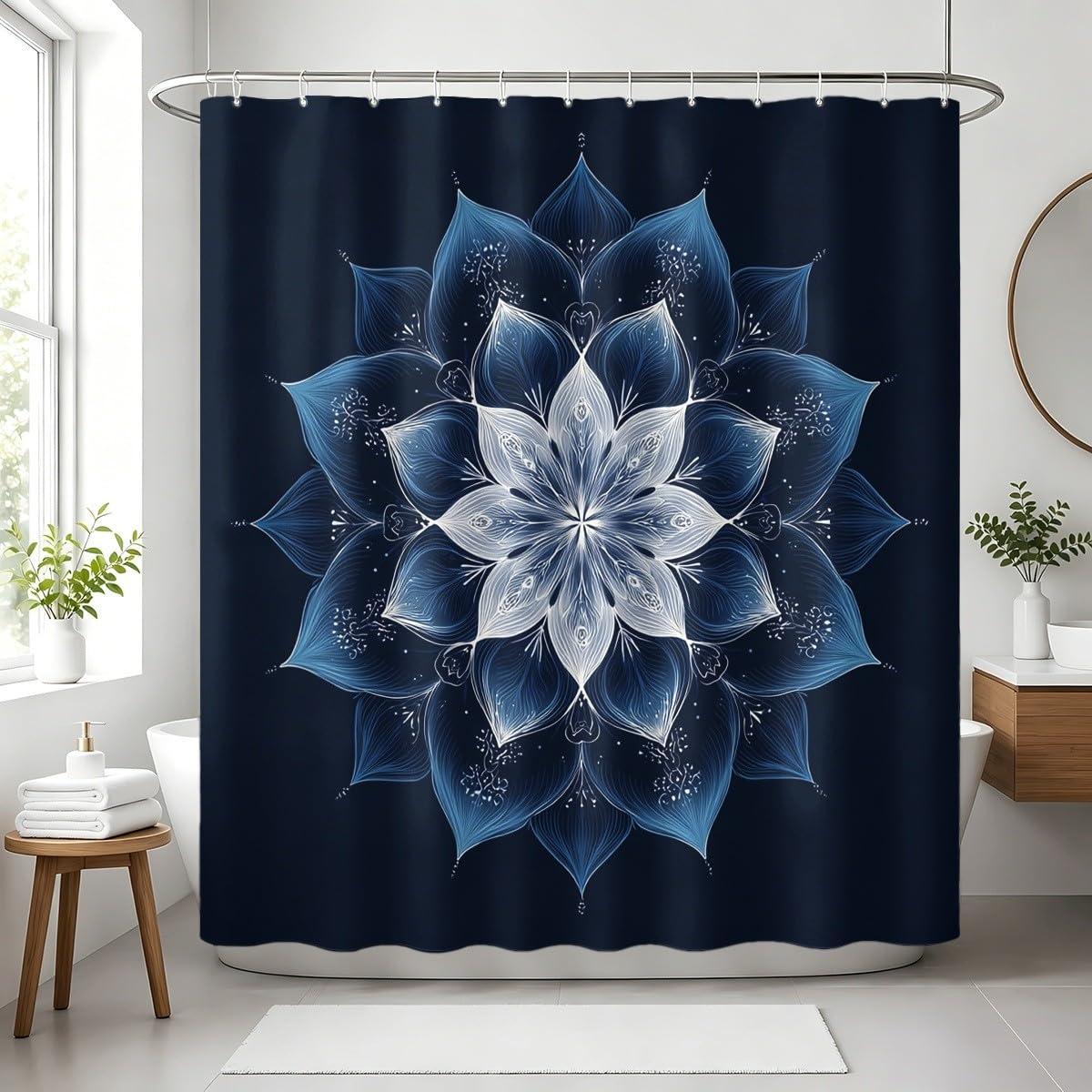 Generico Tenda Doccia 240x200 cm Blu Poliestere, per Bagno, Casa e Hotel