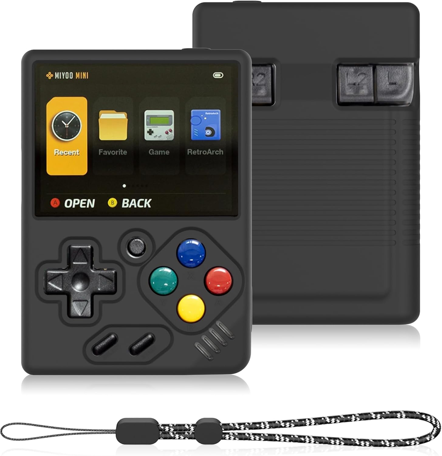 Silicone Case for Miyoo Mini V4 Handheld Game Console, Anti-Slip, Shock Proof, Soft Protective Case for Miyoo Mini V4 with Lanyard - Black