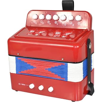 Ennbom Piano Accordion Mini Accordion with 7 Keys Kids Toy Home Easy to Use Beginner Red