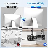 Vista 4 de Bandeja de organización de cables debajo del escritorio, caja de organización de cables sin taladrar con abrazadera para organización de cables