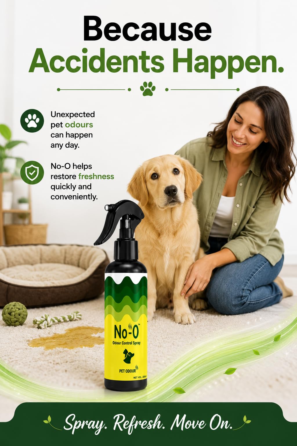 VetSafe No-O Odour Control Spray Pet Area Freshener Pet Odour Eliminator Urine And Bad Smell Remover(500 Ml, Refill Pack) 4