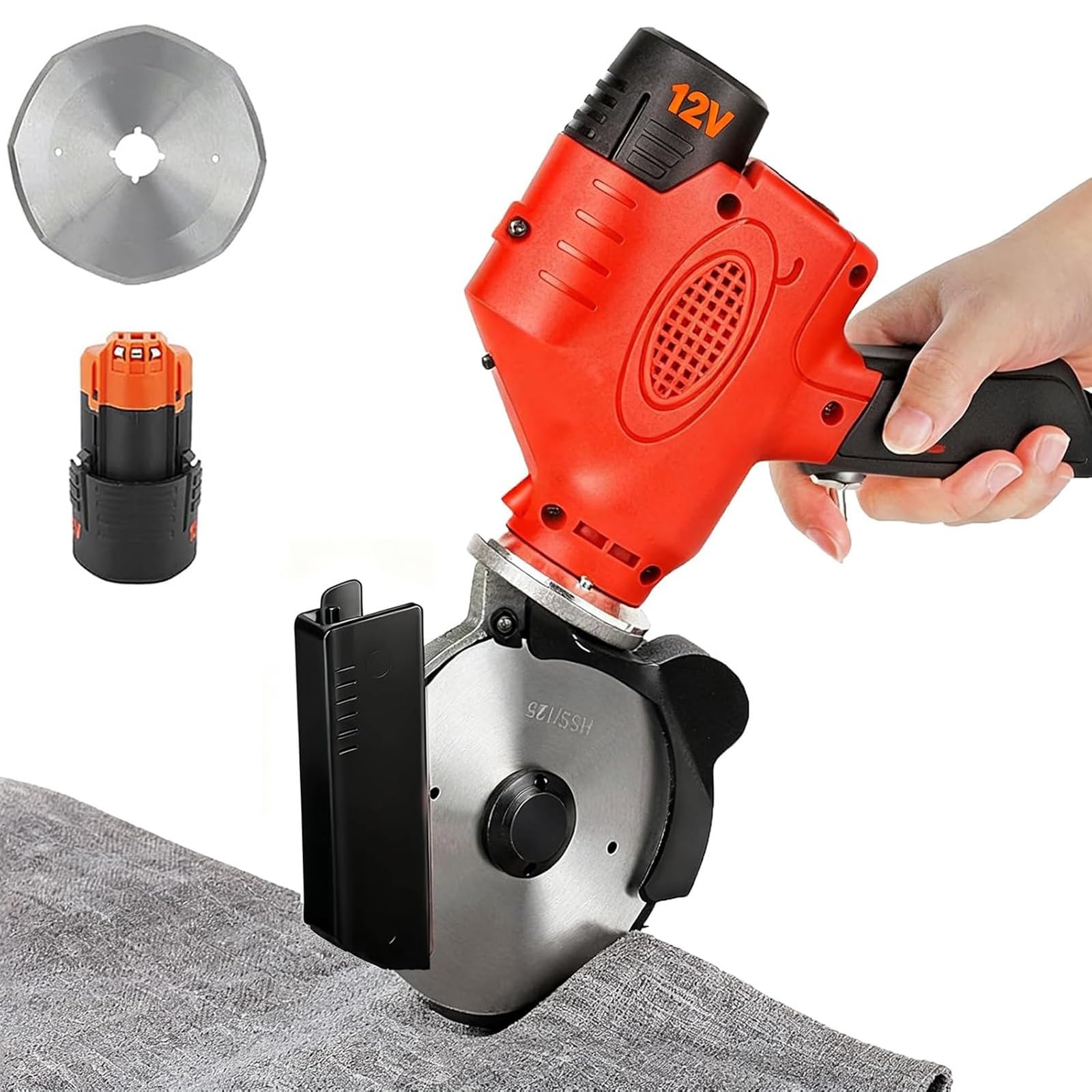 Máquina cortadora de tela inalámbrica, tijeras giratorias eléctricas para cortar telas multicapa, cuero y alfombras, con hoja de 100/125 mm y batería de 2000 mAh, grosor de corte de 37 mm