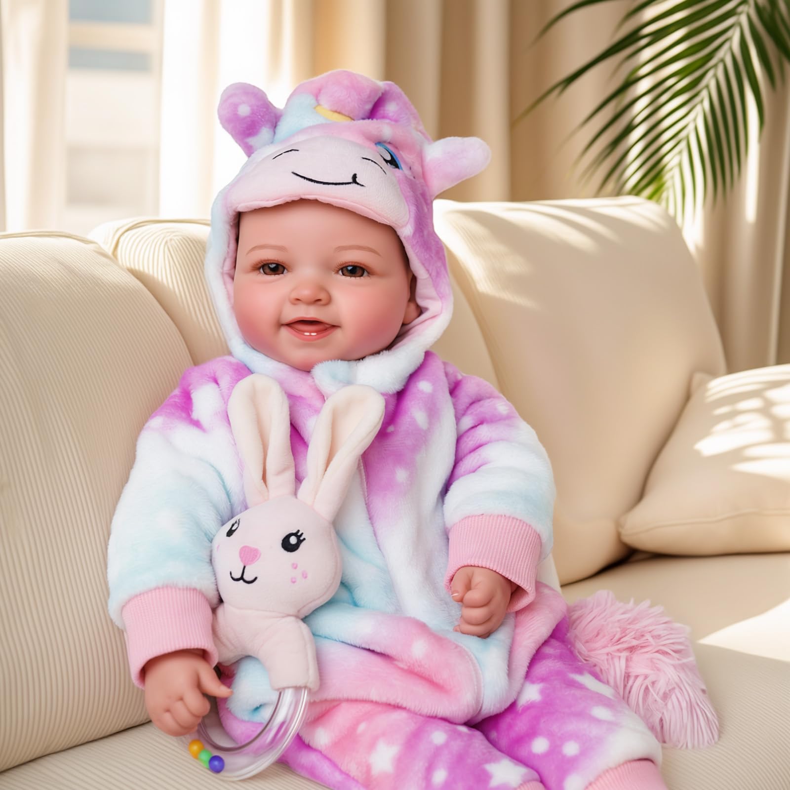 BABESIDE Muñeca de bebé de 43 cm / 17 Pulgadas con Cuerpo de Tela, muñeca con Encantador Atuendo, Chupete y biberón como Regalo para niños a Partir de 3 años