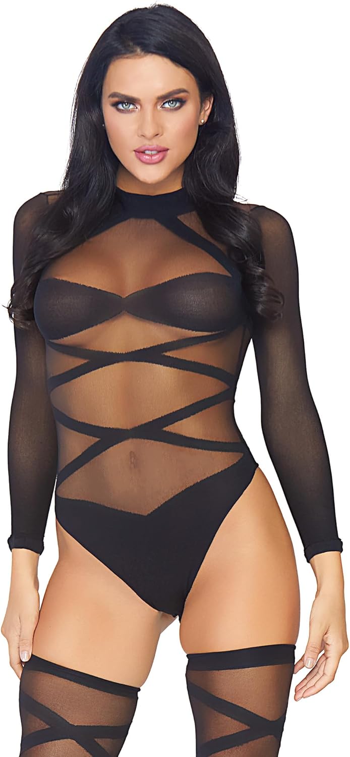 Leg Avenue womens Long Sleeved Keyhole Woven Teddy and Thigh Highs