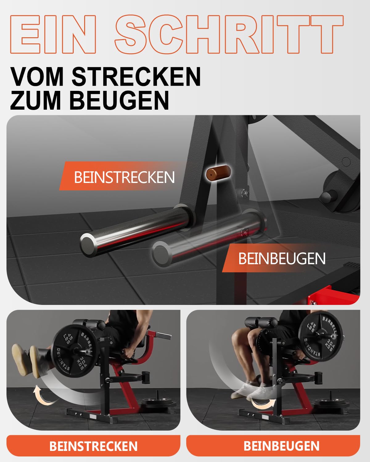 Beinstrecker I Beinbeuger und Heimtrainer für Bein, Beinstrecker, Beinbeuger und Heimtrainer für Bein- und Oberschenkel-Training, verstellbare Bein-Übungsbank mit Platte belastet