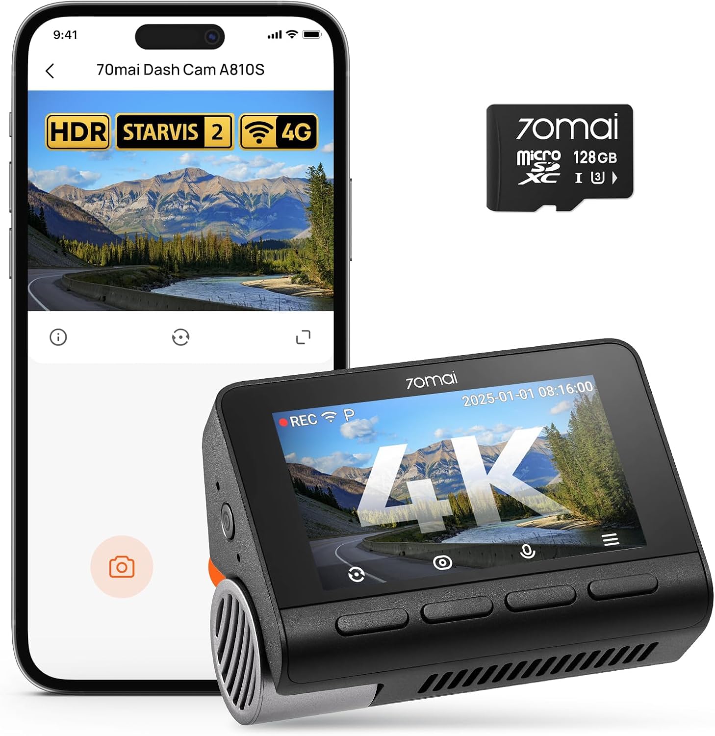 ドライブレコーダー　70mai Dash Cam 4K A810S-2 HDR 70mai 4K A810S Dashcam Car Front with STARVIS 2 HDR Night Vision