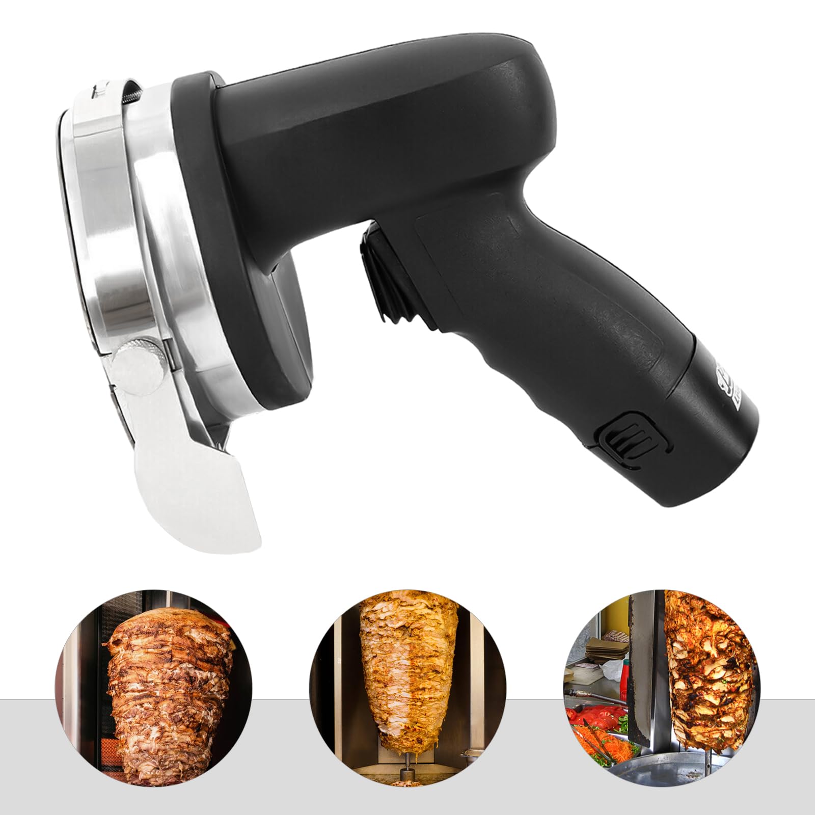 Couteau à Kebab Électrique sans Fil 80 W, Trancheuse à Viande Turc Shawarma Döner Kebab Commerciale en Inox, avec Batterie 2 Lames, Épaisseur Réglable 1-8 mm, pour Restaurant, Snack-bar