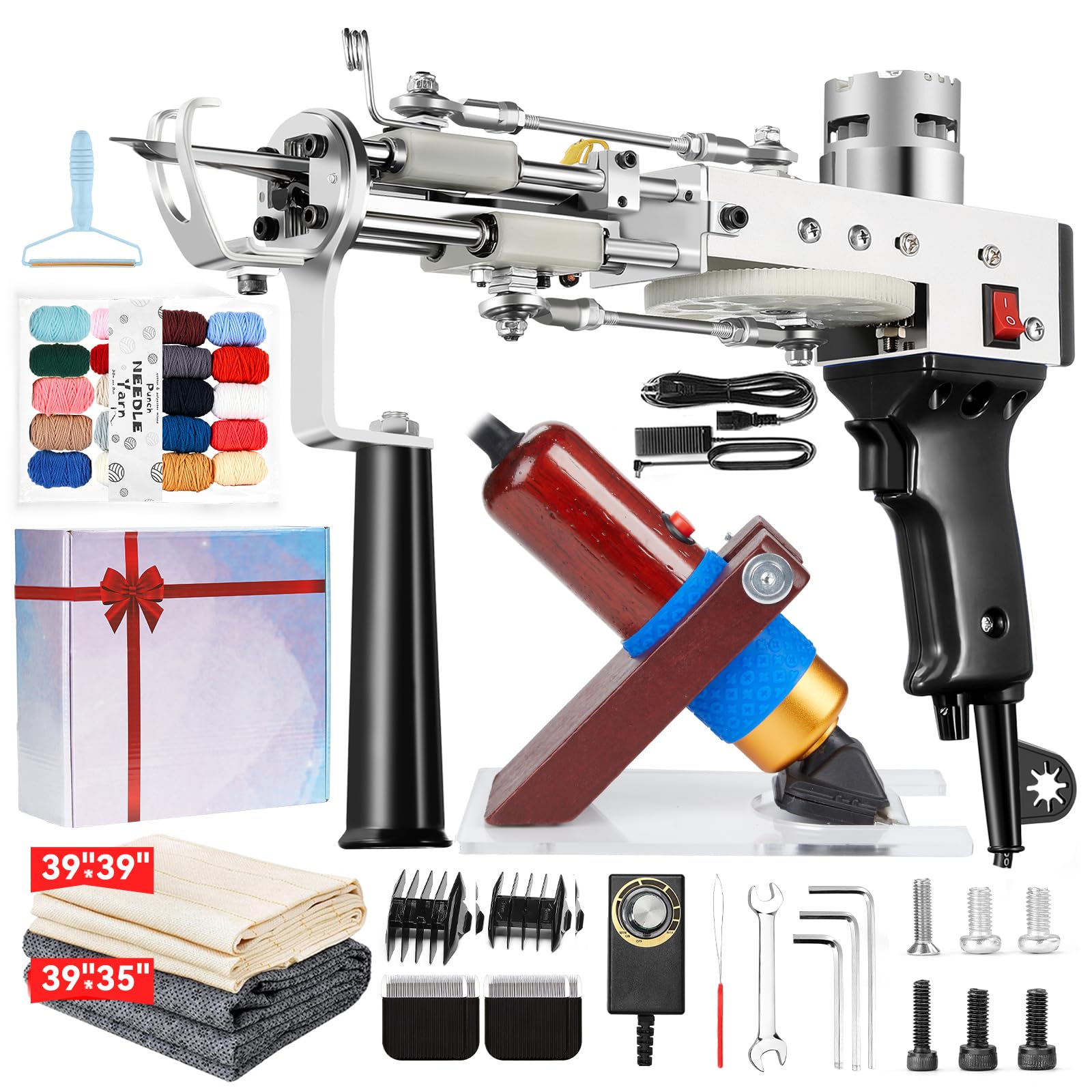 Riiai Tufting Gun Starter Kit, Pistola Tufting con tagliatappeti Kit per la realizzazione di tappeti, Pistola per tappeti tagliata, Pile ad anello, Tagliatappeti Tufting per scolpire