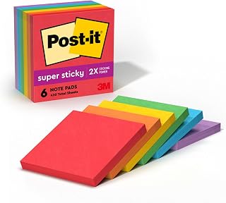 Post-it Super Sticky Notes, 3 x 3 in, Playful Primaries, 6 Pads