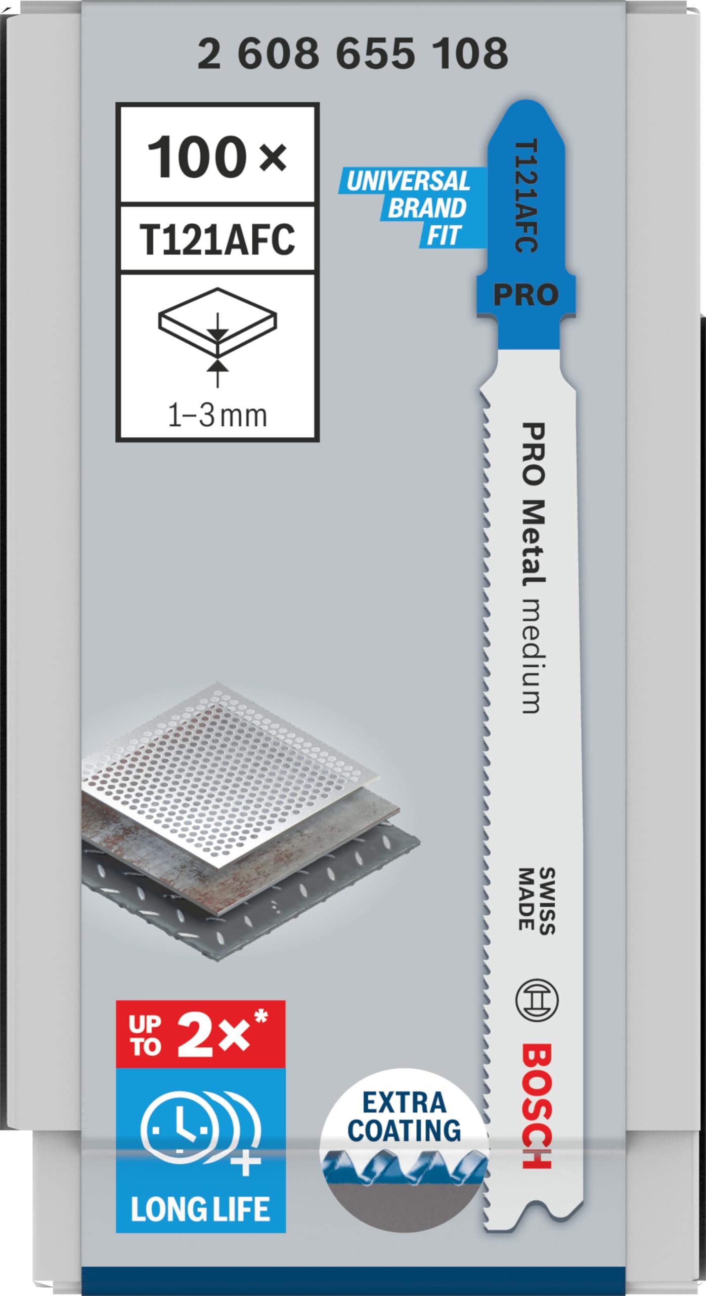 Bosch 100 hojas de sierra de calar PRO Metal Medium T121AFC (para chapas de acero, chapa de acero, longitud 92 mm, sierra de calar profesional)
