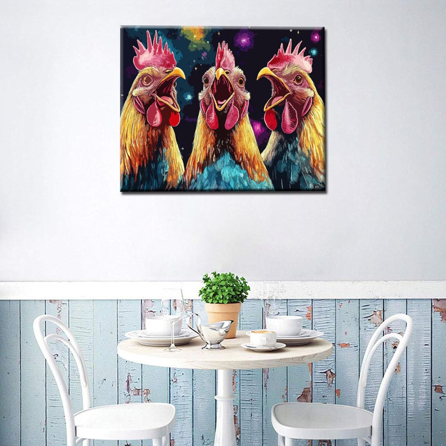 Tucocoo DIY Oil Paint by Number Kits for Adults Beginner on Canvas Rooster Watercolor Painting Drawing with Brushes Christmas Home Wall Kitchen Decorations Gifts 16x20Inch Frame