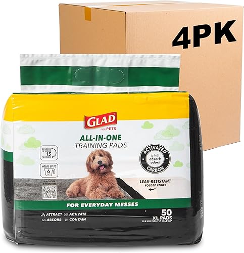 Glad Almohadillas de carbón para cachorros de tamaño jumbo para mascotas, almohadillas de entrenamiento negras que absorben y neutralizan la orina