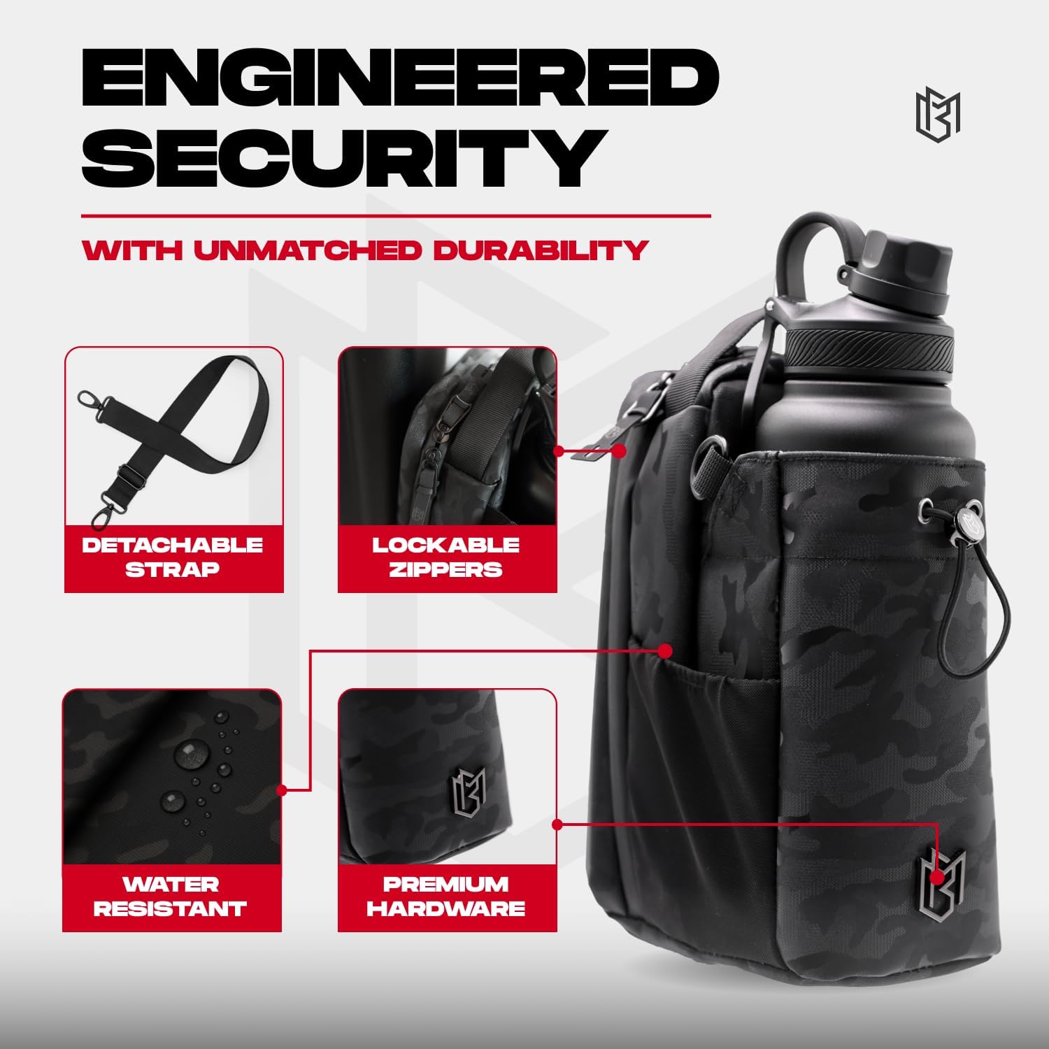 Magnetic Bottle Bag Sling Bag for Men and Women | Gym Bag for Gym, Travel, Work, and Sports | Keep Your Items off the Dirty Gym Floor With Magnetic Attachment (Black Camo) - Image 7