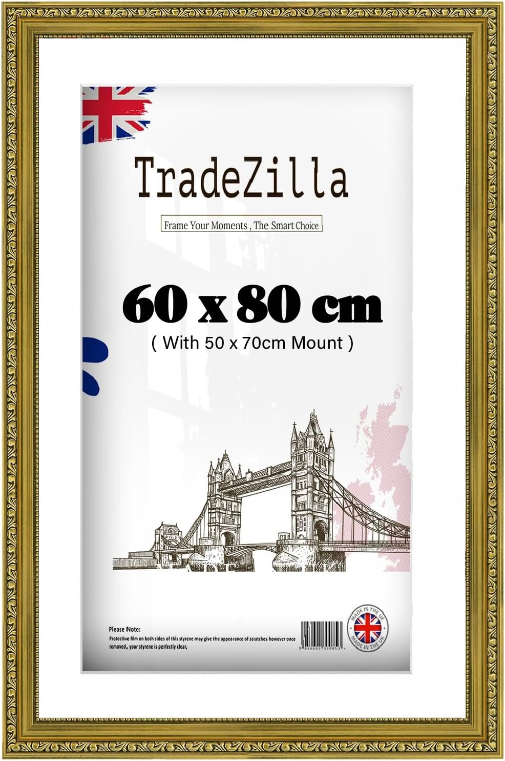 TradeZilla 80x60 cm Gold Ornate Picture Frame with White 70x50 Mount for Posters, Artwork & Photos – Antique Finish for Portrait or Landscape Wall Display – Hooks Included (Gold)