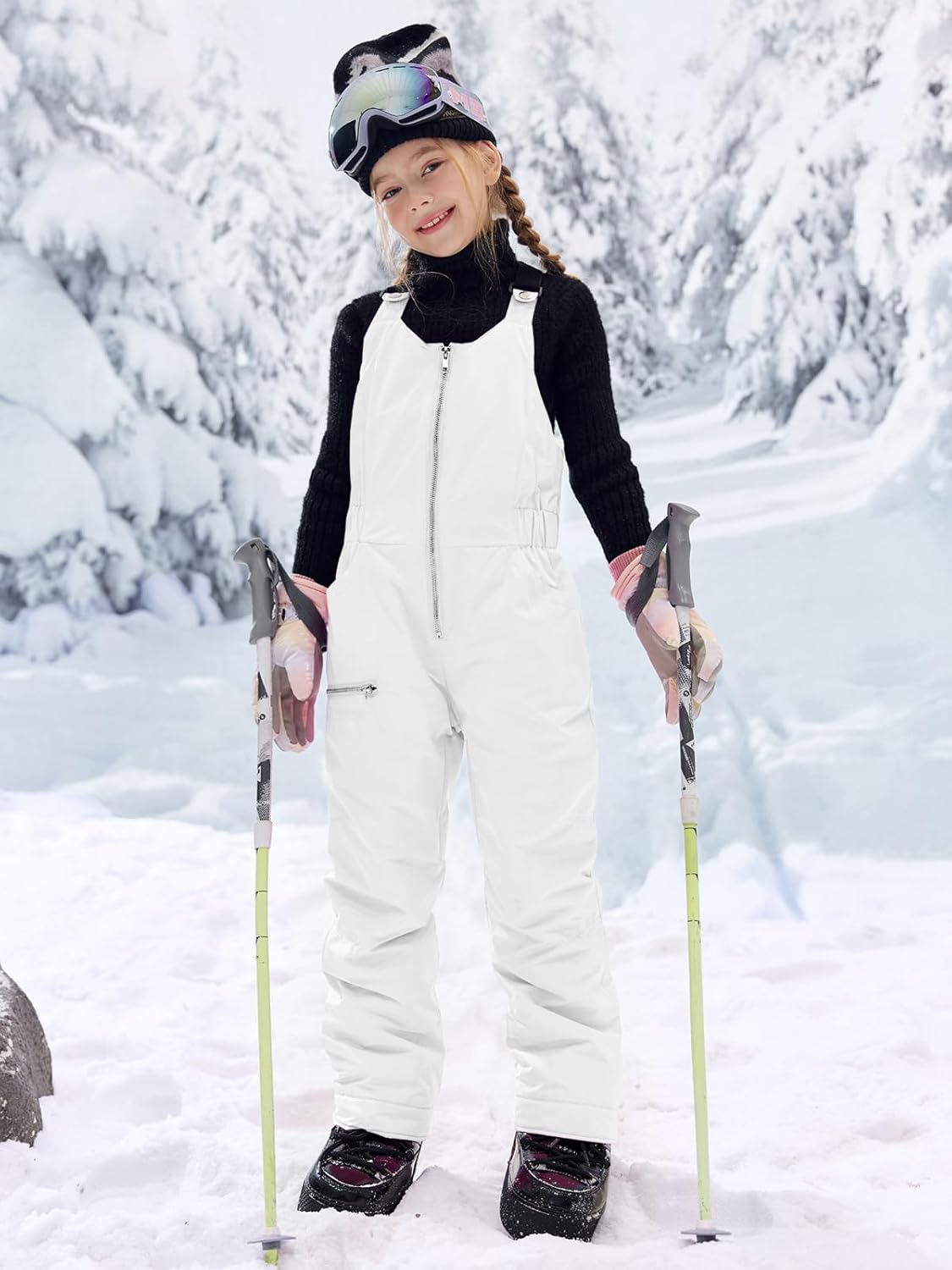 Haloumoning Kids Snow Bibs Girls Ski Pants Waterproof Insulated Snowboard Overalls Snowsuit 5-14 Years