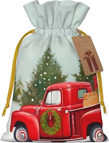 Miniatura 1 de Zelamiee Bolsas de regalo de arpillera con cordón de muñeco de nieve de camión rojo, perfectas para Halloween, Acción de Gracias, Navidad,