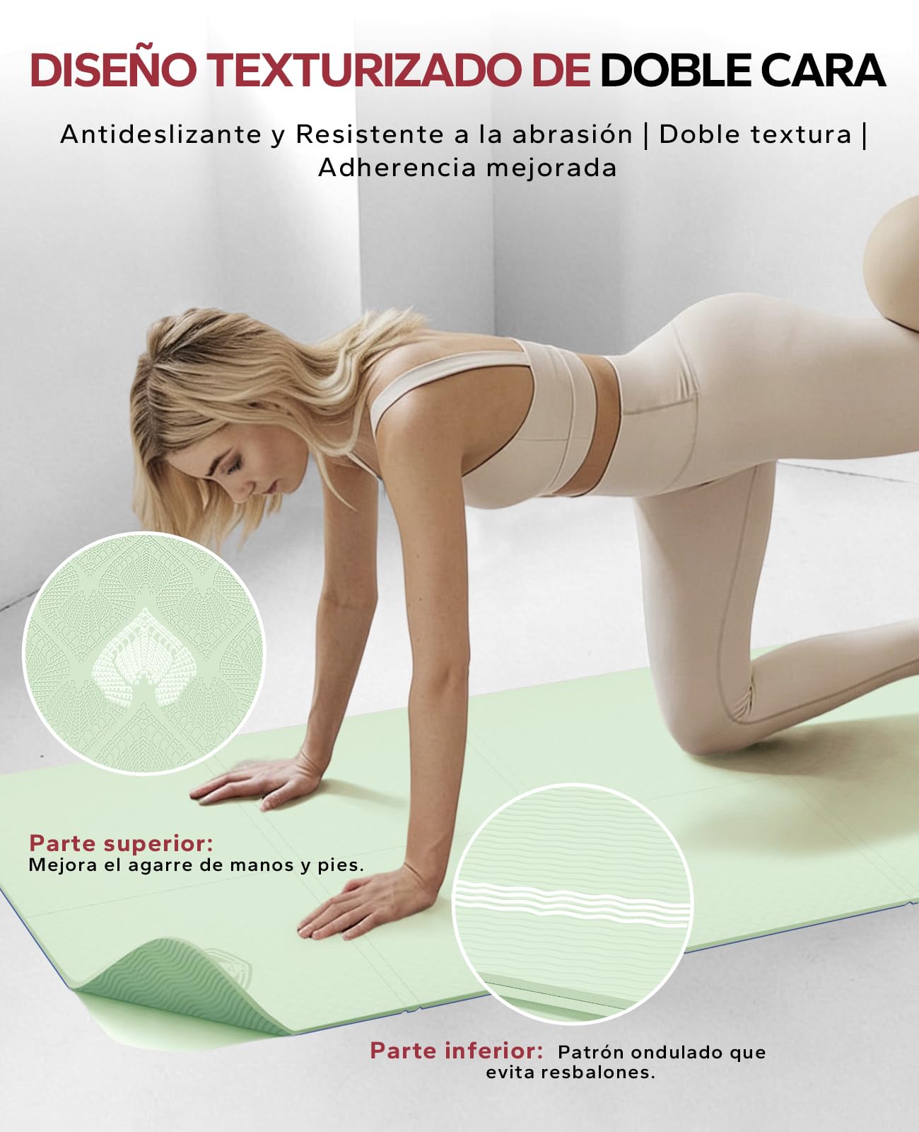 HAPBEAR Esterilla de Yoga Plegable 183x61cmx6 mm, Esterilla de Ejercicio Antideslizante de TPE para Entrenamiento en Casa, Yoga, Pilates, Estiramientos y Viajes