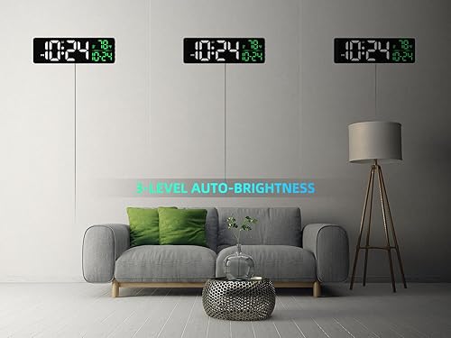 Miniatura 6 de Reloj de pared digital LED grande con fecha, temperatura, brillo automático, DST automático  Reloj digital grande para dormitorio, escritorio, aula,