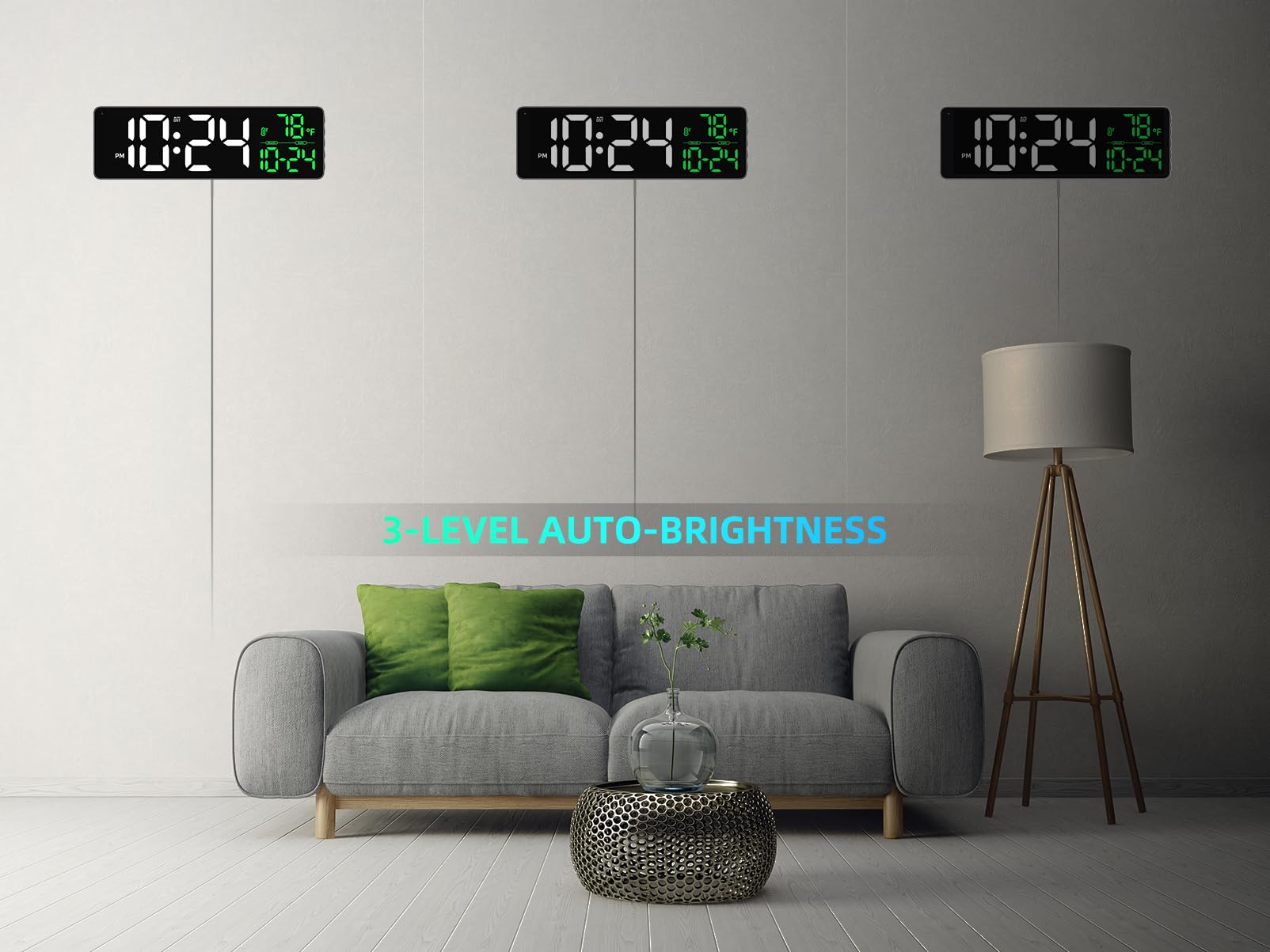 Große LED-Digital-Wanduhr mit Datum, Temperatur, Auto-Helligkeit, Auto-DST | Große Digitaluhr für Schlafzimmer, Schreibtisch, Klassenzimmer, Wohnzimmer, Küche, Büro, Fitnessstudio, Bauernhaus