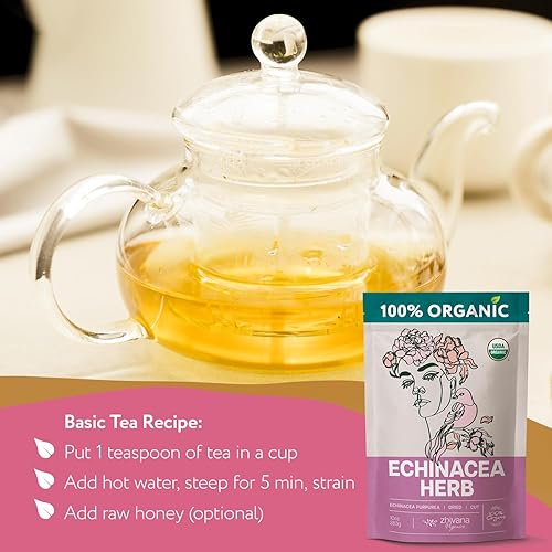 Miniatura 4 de Zhivana Organics - Té de equinácea orgánico 10 onzas, hierba de Echinacea Purpurea en hoja suelta, orgánica, té para fortalecer las defensas del