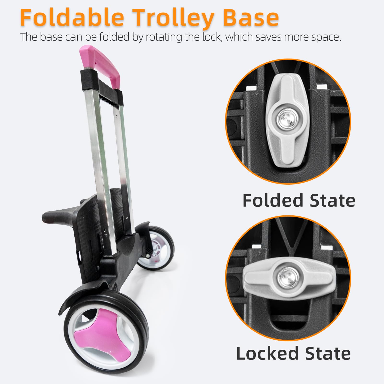 Carrello trolley con ruote per salire le scale, telaio pieghevole in alluminio, manico regolabile e capacità di 34,9 kg, ruote grandi silenziose con paraspigoli, colore rosa, adatto per borse da