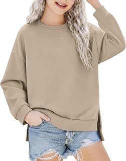 Girls Sweatshirts Kids Long Sleeve Tops Cute Crewneck Fall Winter Hoodless | Crewneck hoodie for girls, Fleece side split warm sweatshirts pullover, 2026 new drop shoulder long sleeve shirt 5-16 Years
