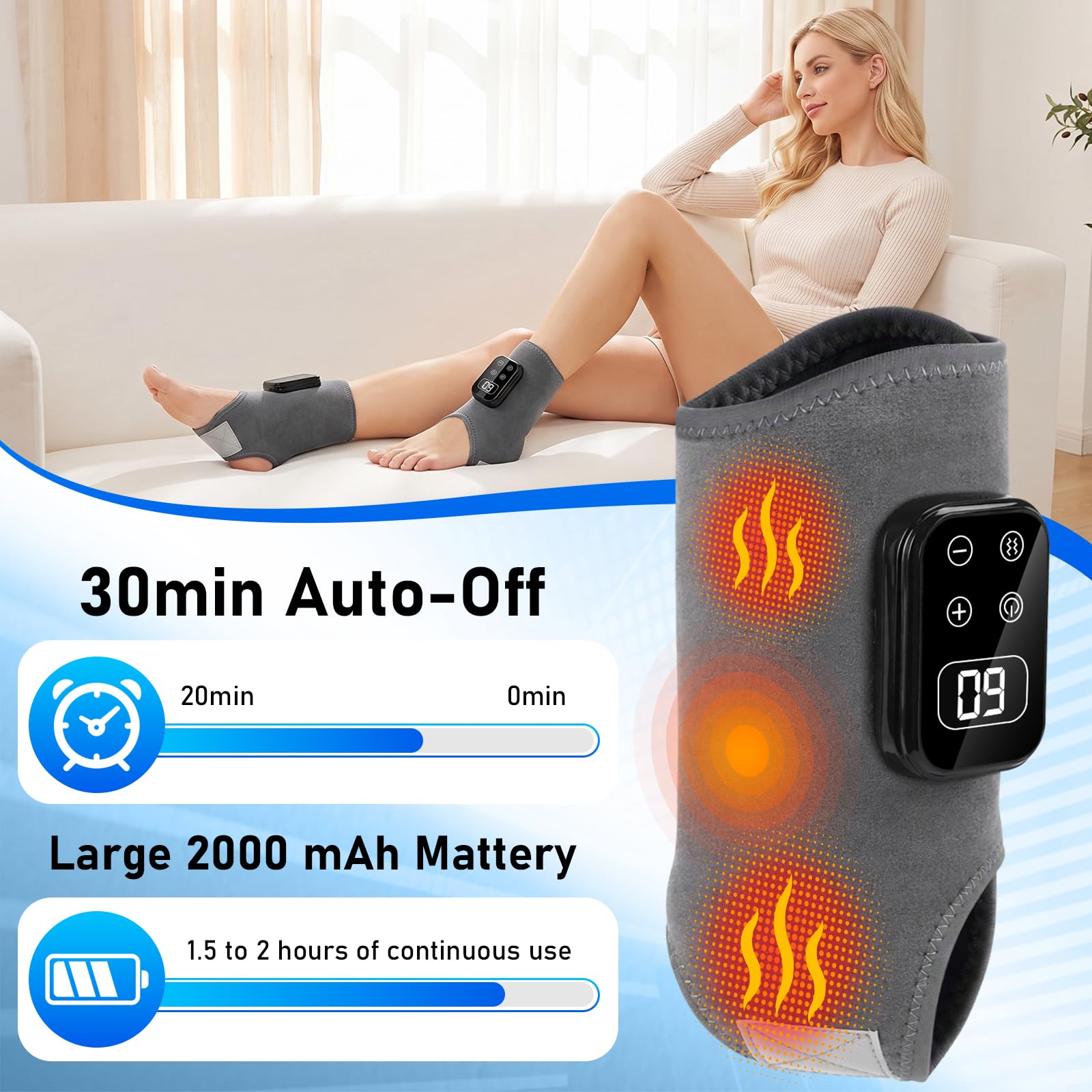 2er Set Knöchel Massagegerät Wärme Vibrationsmassage Kabellos