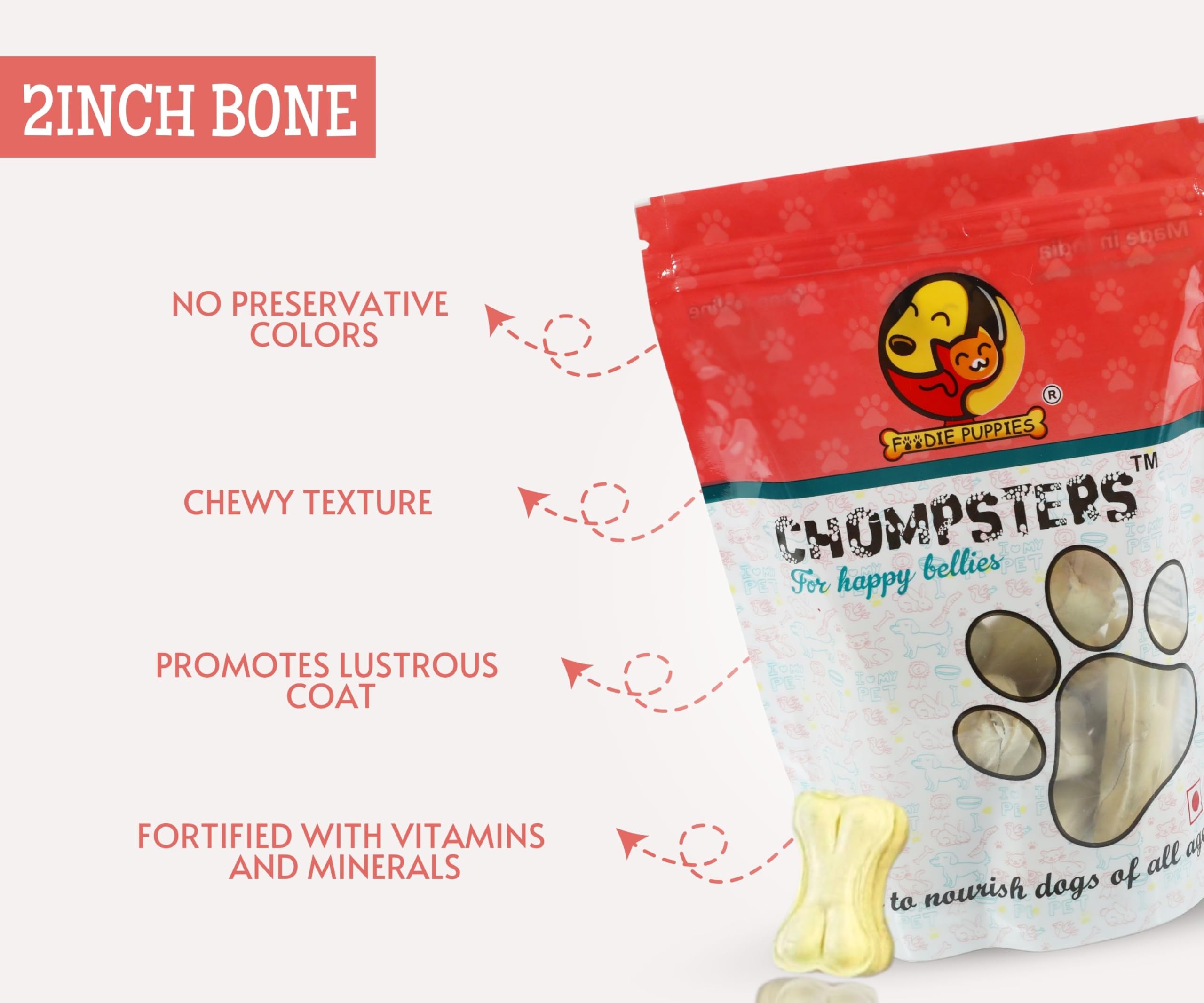 Foodie Puppy Chompsters Rawhide Pressed Bones for Dogs β (2 Inch, 12 Bone) Chicken Flavour Dental Chew Treats for Small Dogs and Puppy | Delicious Calcium Snacks Supports Strong Teeth & Healthy Gums 4