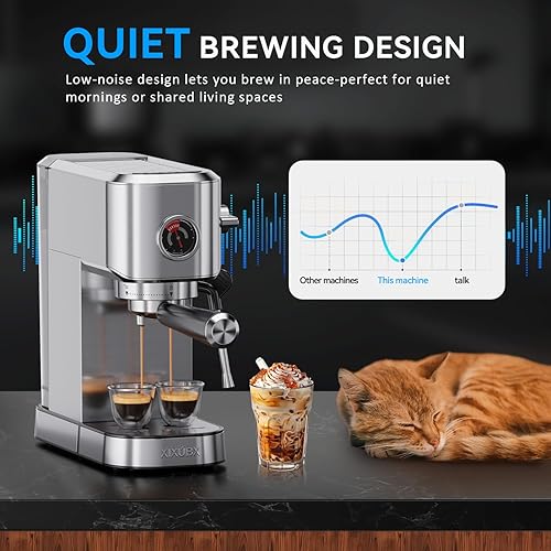 Miniatura 3 de Máquina de café expreso de 20 bar, compacta con espumador de leche, cafetera de acero inoxidable para capuchino y leche, tanque de agua de 42 onzas,
