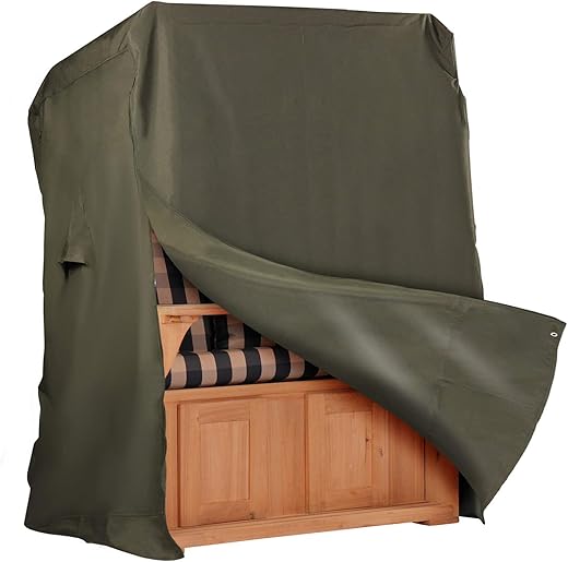 Strandkorb Hanse Schutzhülle Winterfest aus 600 D Oxford Gewebe mit extra flexiblem Klettverschluss, Premium Strandkorbhülle in Grün