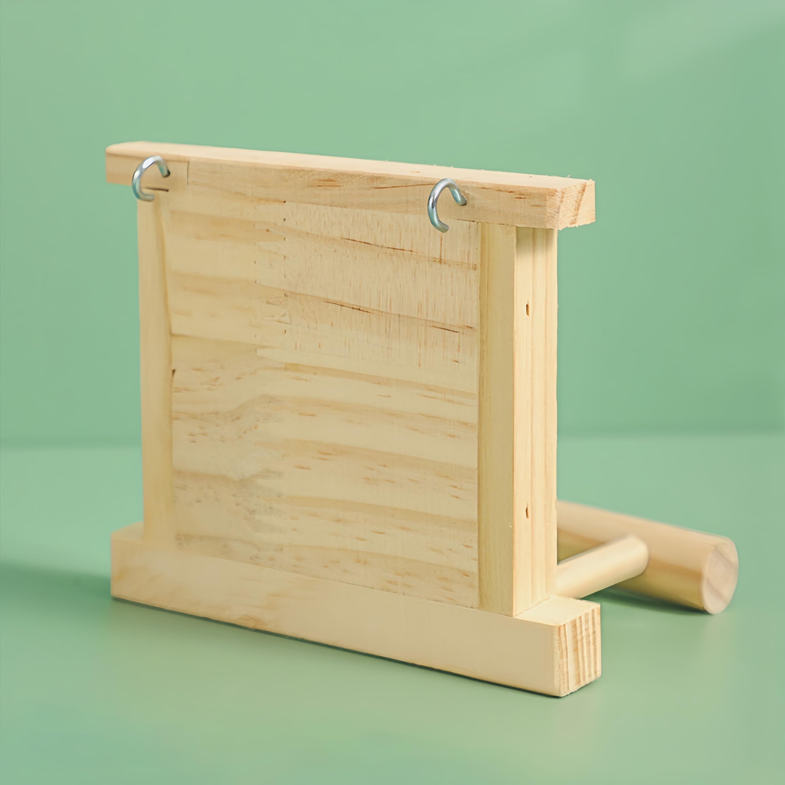 HANZE Soporte para pájaros de madera natural con espejo, columpio de colibrí, perca y accesorio de juego, paquete de 2