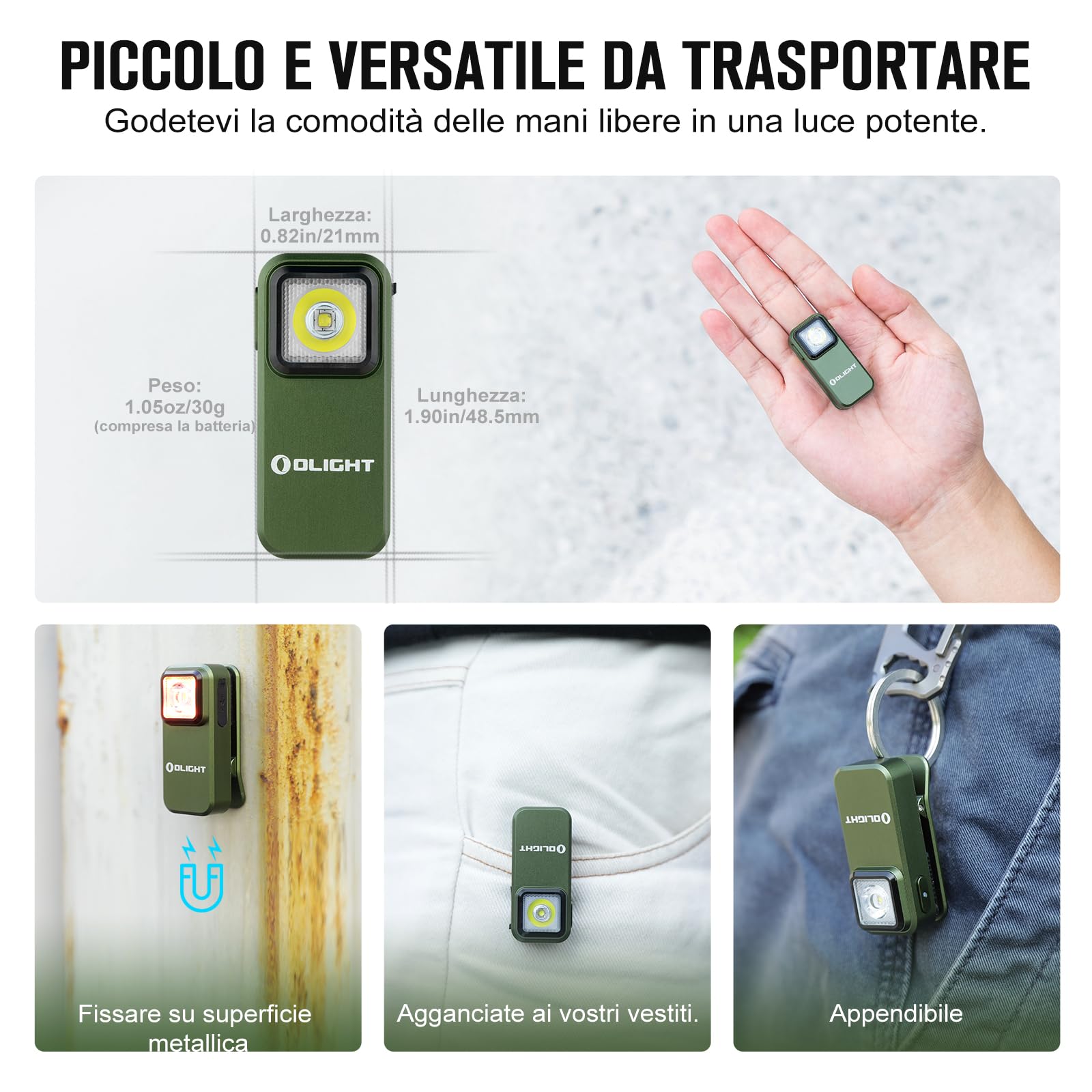 OLIGHT Oclip Sorgente Rossa e Bianca 300lm Lampada a Clip Ricaricabile con Aspirazione Magnetica e Foro di Aggancio Impermeabile IPX5 Escursionismo Campeggio e Alpinismo (Verde)
