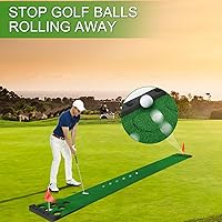 Vista 3 de Juego de Putting de Golf con Borde Frontal para Interiores y Exteriores, Alfombra de Putting de Golf Incluye 4 Pelotas, 1 Bolsa Portátil, 2 Banderas