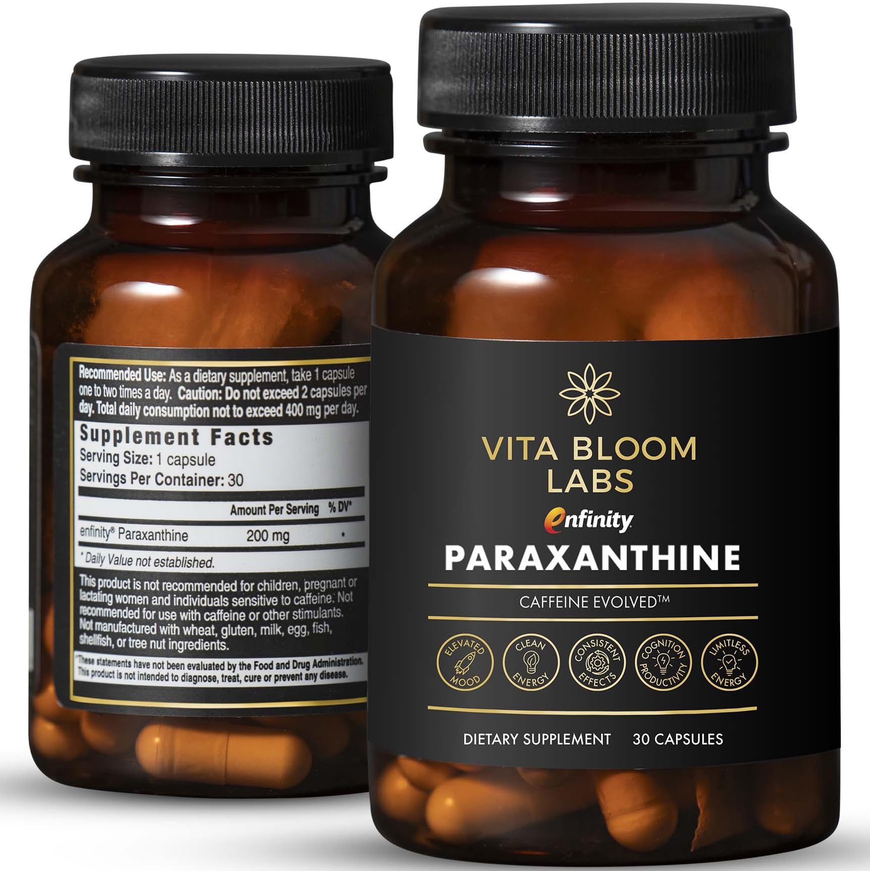 - Enfinity Paraxanthine Capsules, Clean Energy & Focus, Caffeine Alternative | 200 mg per Capsule | 30 Capsules per Bottle | Formulated in USA, GMP Certified, Non-GMO, Kosher