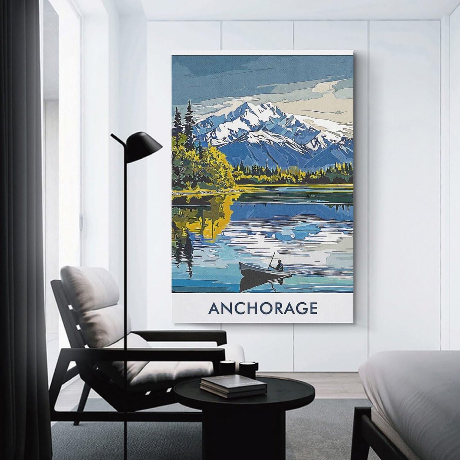 Junmoney Anchorage Mountain Lake Canvas Art Print 20x30inch(50x75cm), for Front Hall, Corridor Or Welcome Spaces, Home Artwork for First Impressions